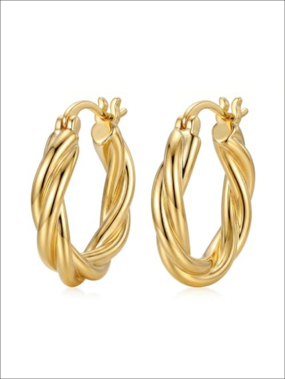 14K Gold Plated Hoop Earrings 20mm Twisted Beaded Huggie Women